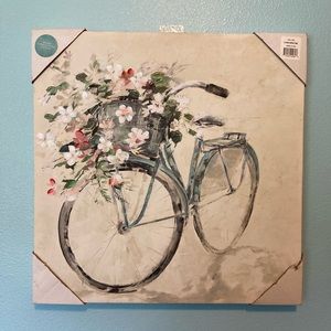Bicycle Flower Print on Hand Embellished Canvas